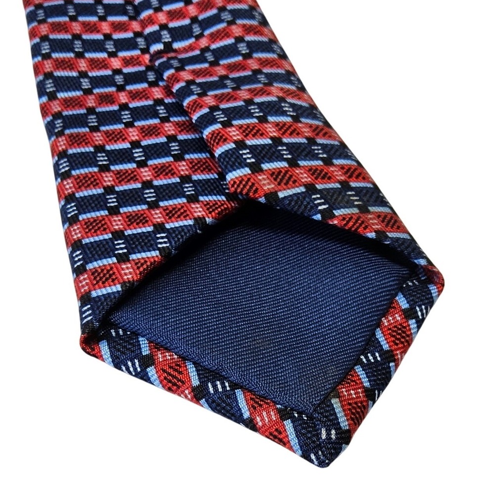 Hermes Silk Tie Mens One Size Red Blue Geometric Micro Pattern 816 EA France - Picture 4 of 11